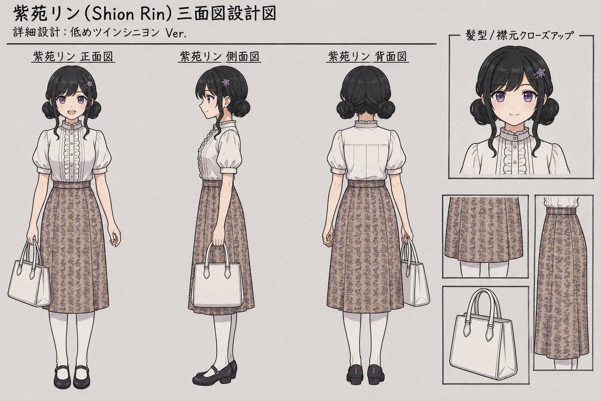 Shion Rin Three-View Design Sheet