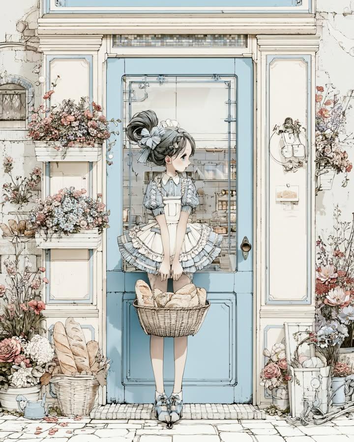 Vintage Bakery Anime Illustration