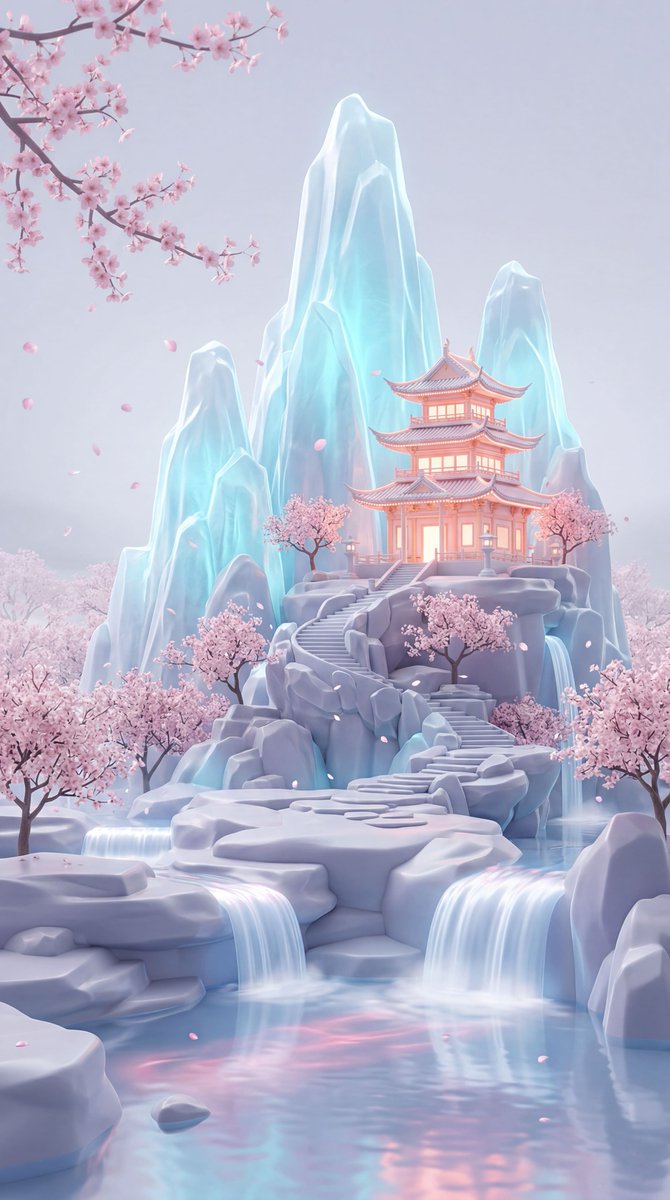 Dreamy Pastel Fantasy Pagoda