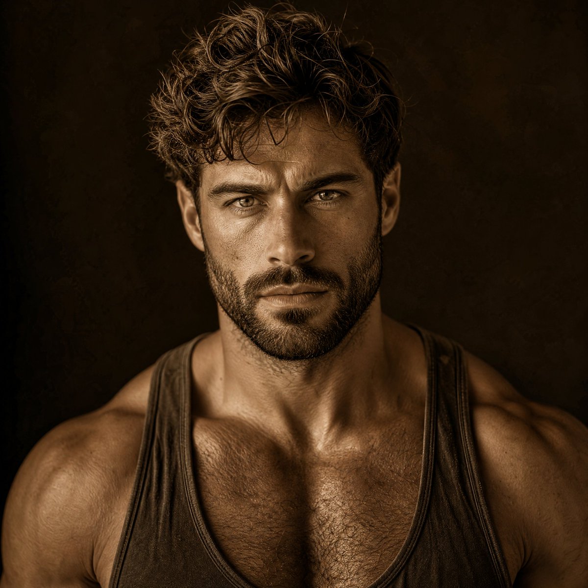 Sepia Muscular Portrait With Obscured Face
