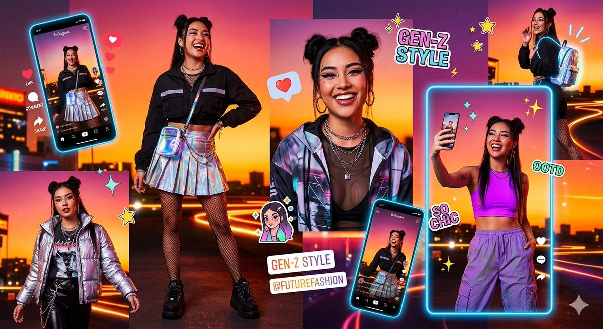Gen-Z Neon Fashion Collage