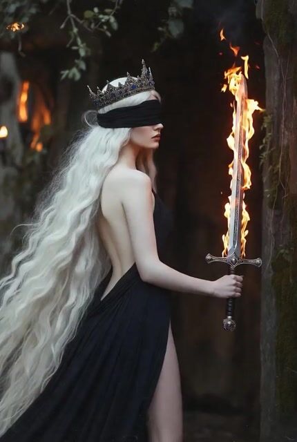Dark fairytale woman with fire sword