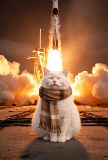 Cat Walking Away After SpaceX Launch Video Prompt