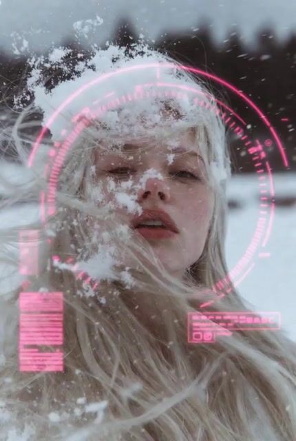 Woman in Winter Storm with HUD Overlay
