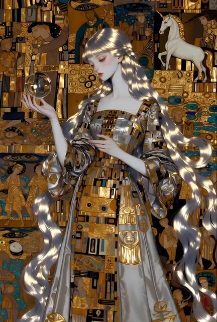 High Voltage Klimt style video prompt with medieval elements