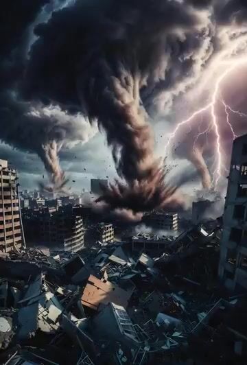 Apocalyptic City with Tornadoes Video Prompt