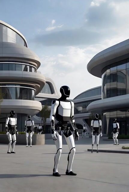 Grok Imagine prompt for Tesla Optimus robots in a futuristic city