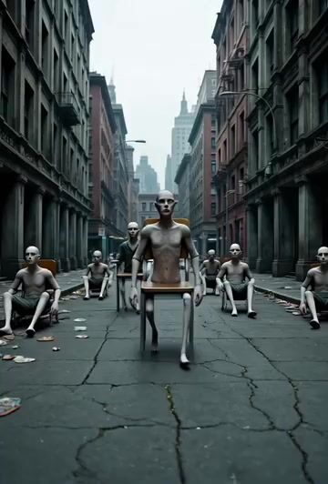 Grok Imagine prompt: Dystopia of living chairs