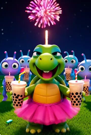 Grok Imagine prompt for a surreal singing turtle scene