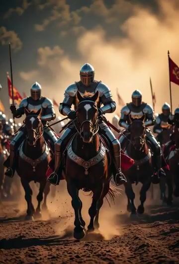 Medieval Knights Charging on Horseback