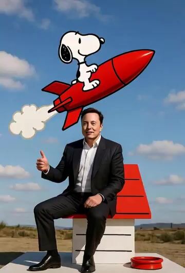 Grok Imagine prompt of Elon and Snoopy on a rocket