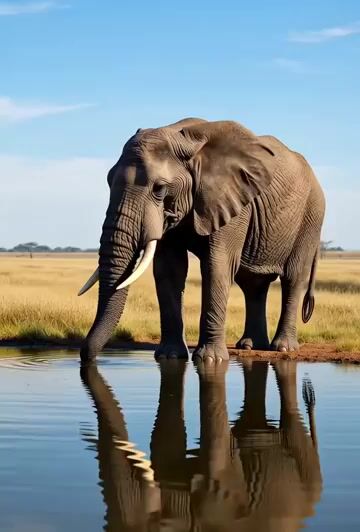 Ultra-detailed cinematic video of an elephant spraying water
