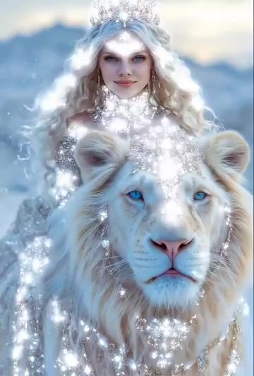 Majestic Ice Queen on a White Lion