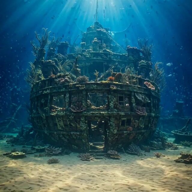 Grok Imagine video prompt: Ancient Wooden Shipwreck