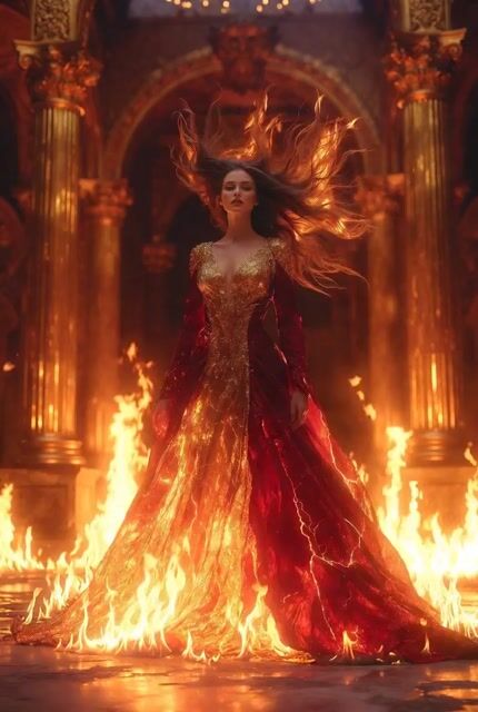 Queen in a Ceremonial Hall Surrounded by Fire