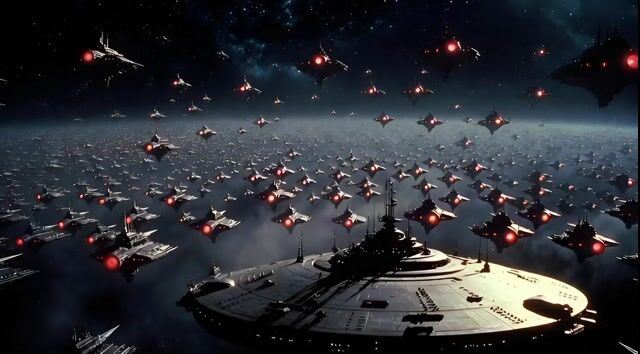 Large Spaceship Floats as Others Circle Randomly