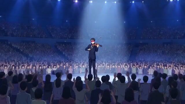OVA anime style violinist with levitation and sinister observer