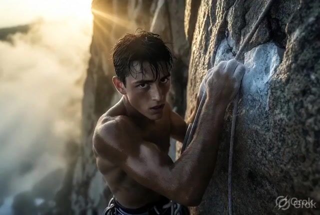 Photorealistic cinematic rock climber