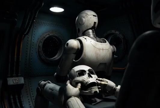Photorealistic IMAX Sequence of a Robot Assembling its Faceplate
