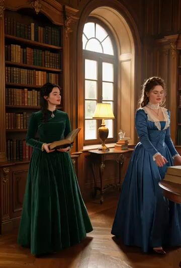 Victorian woman surrounded by books coming to life