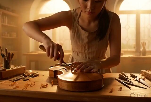 Photorealistic Violin Maker Portrait Video Prompt