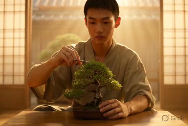 Photorealistic Cinematic Portrait of a Bonsai Master