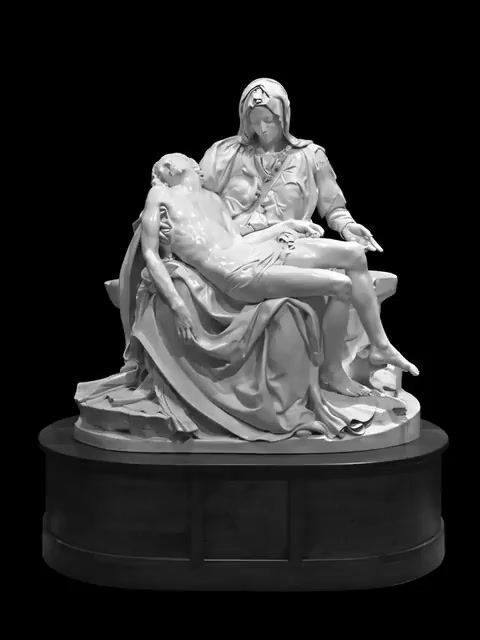 Jesus is dead statue rotation with tears