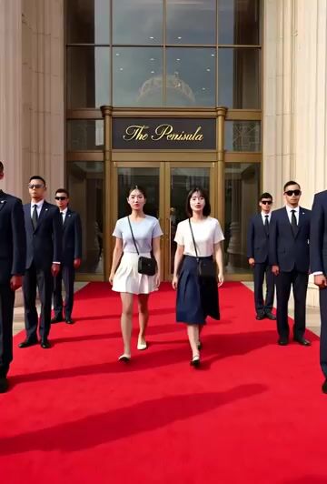 Grok Imagine prompt: Walking a red carpet with SPs at the Peninsula Hotel