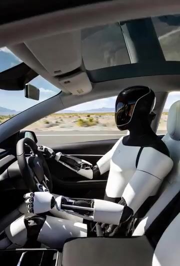 Grok Imagine Prompt: Tesla Optimus Driving in Desert