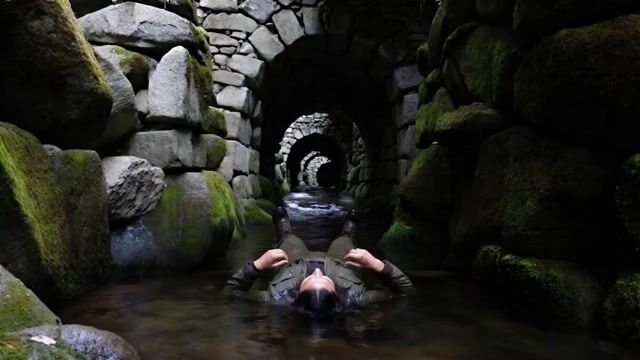 Woman Pulled Deep into a Winding Tunnel