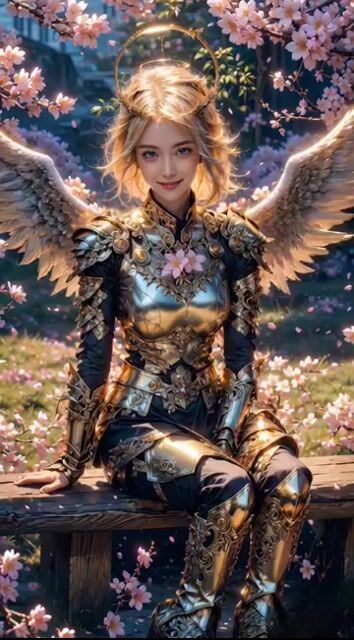Angel Warrior in Cherry Blossom Garden Video Prompt