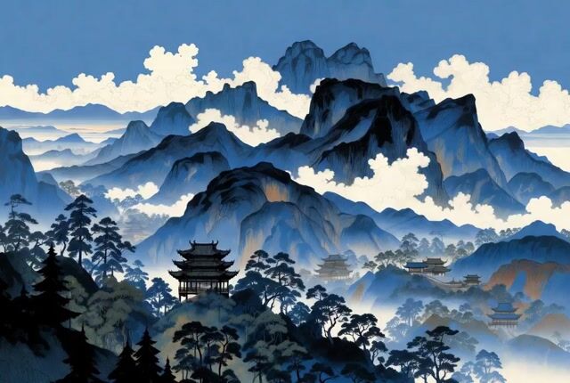 Chinese style mountains video prompt