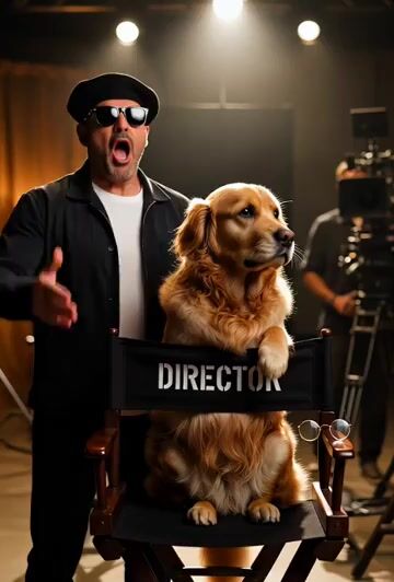 Dramatic Hollywood Director and Golden Retriever