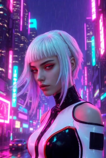Cyberpunk Cityscape and Woman Video Prompt