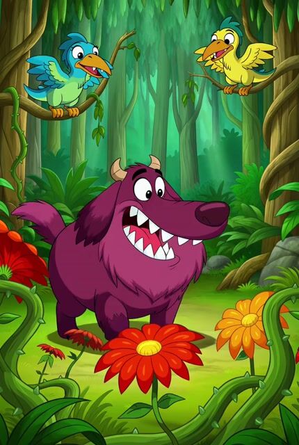 Cartoon Monster Dog in Jungle Prompt