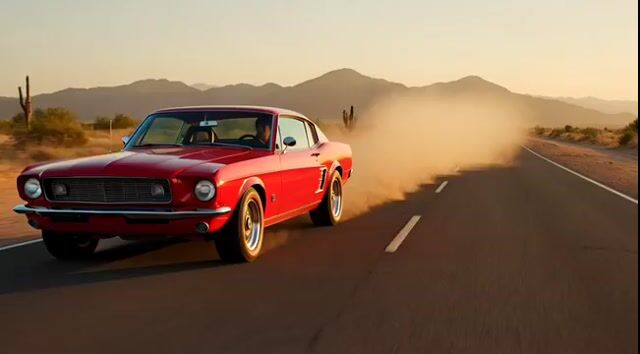 1967 Mustang Racing on Desert Highway at Golden Hour