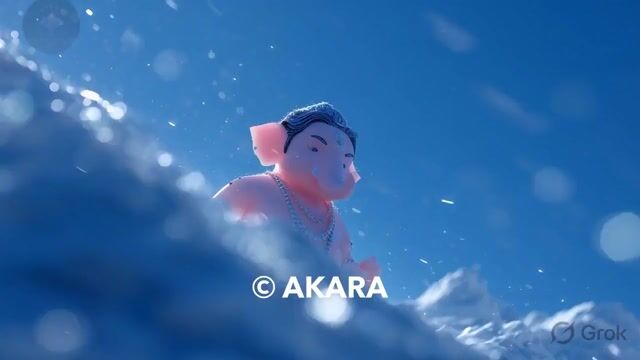 Lord Ganesha Sliding Down Snowy Slope