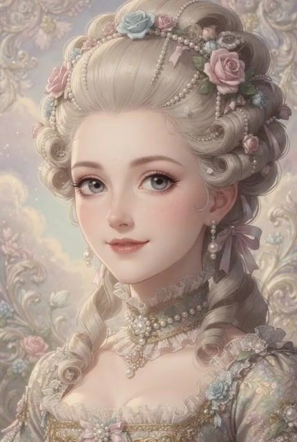 Extreme close-up anime realism portrait (Rococo style)