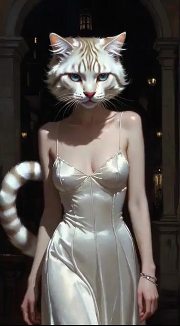 Beautiful Cat-Like Woman in Town Square
