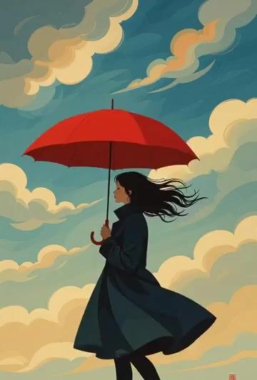 Umbrella Blown Away and Camera Pan Video Prompt