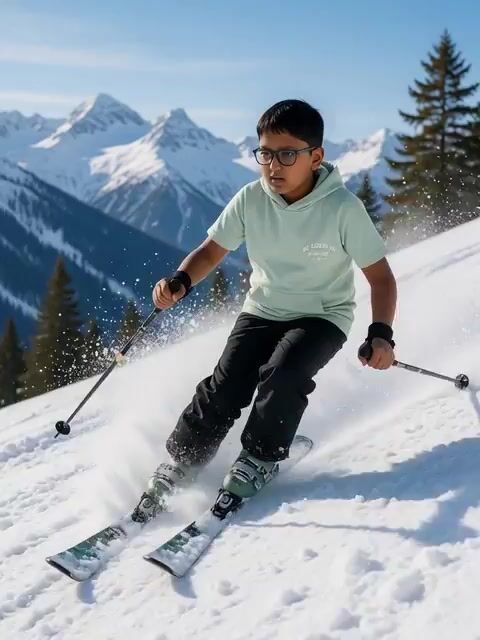 Nighttime Skiing with Australian Shepherd and Bunny Video Prompt