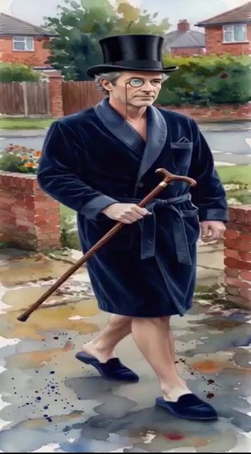 Elegant British Man Walking Down Residential Street