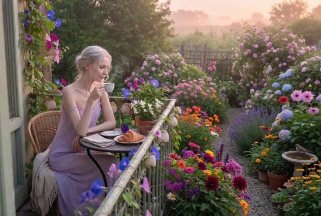 Ethereal Woman on Balcony Video Prompt