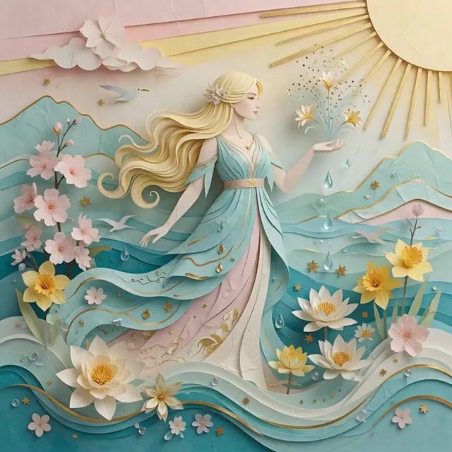 Grok Imagine Prompt: 3D Paper Art Water Goddess