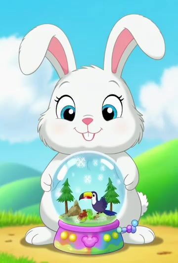 Easter bunny with a snow globe of Costa Rican animals
