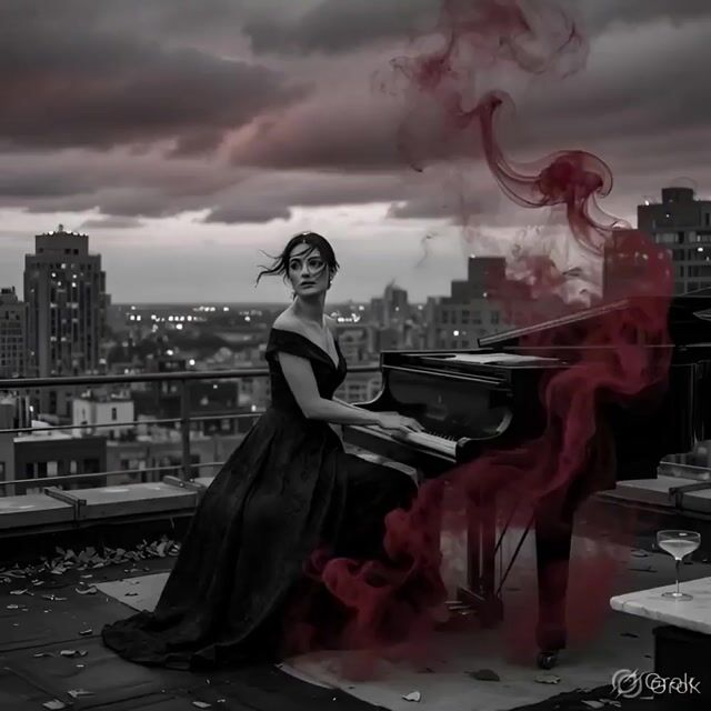 Cinematic Rooftop Piano Scene Prompt