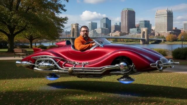 Cincinnati Park Scene with Hovering Car