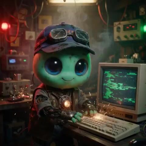 Boy Tinkering with Strange Machine Prompt for Grok Imagine