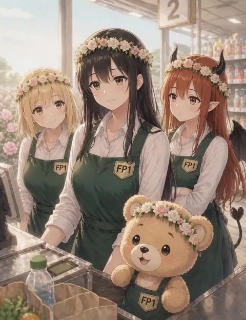 Anime Supermarket Scene with Talking Teddy Bear