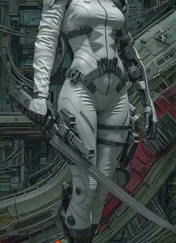 Futuristic Sci-Fi Tactical Woman Corridor Walk